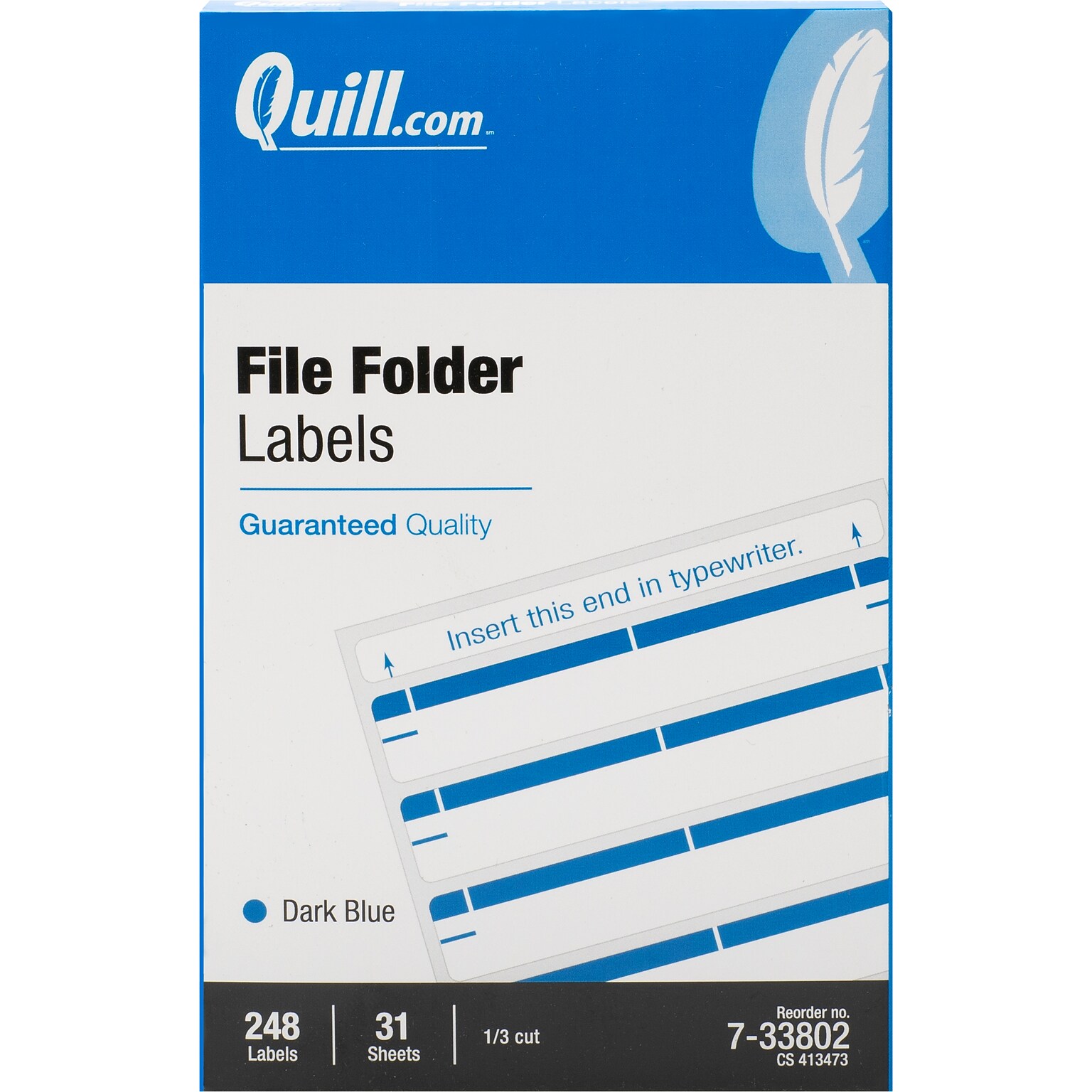 Quill Brand® Laser/Inkjet File Folder Labels, 19/32 x 3-1/2, Dark Blue, 248 Labels (733802)