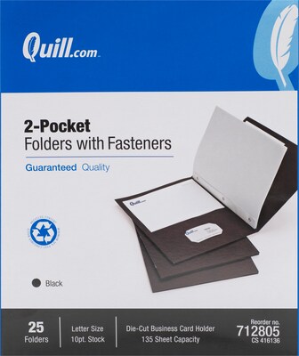 Quill Brand® 2-Pocket Folders With Fasteners Black, 25/Box (712805)