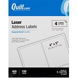 Quill Brand® Laser Address Labels, 4 x 5, White, 4 Labels/Sheet, 100 Sheets/Box (710775)