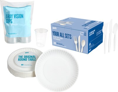 Perk Economy Assorted Plates, Cups, & Cutlery