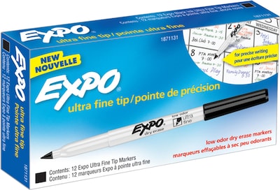 Expo Dry Erase Markers, Ultra Fine Tip, Black, 12/Pack (1871131)