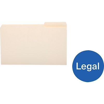 Quill Brand® Premium File Folders, Assorted Tabs, 1/3-Cut, Legal Size, Manila, 100/Box (761137)