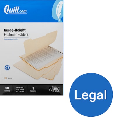 Quill Brand® Straight-Cut 1-Fastener Legal Size Folders, Manila, 50/Box (732008)