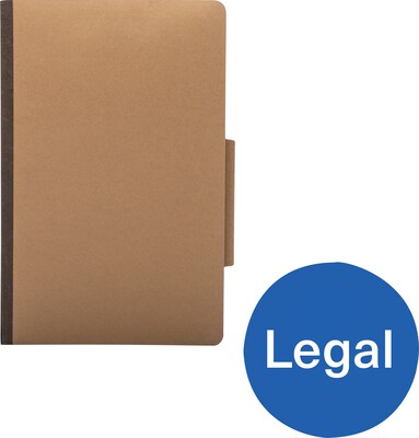 Quill Brand® 2/5-Cut Pressboard Classification Folders with Pockets, 2-Partitions, 6-Fasteners, Legal, Kraft, 15/Box (730049)