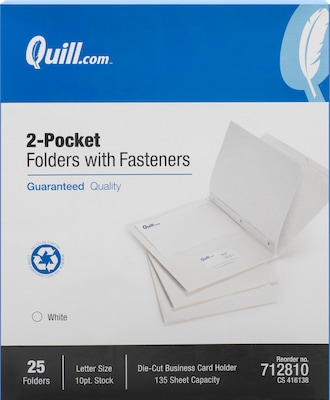 Quill Brand® 2-Pocket Folders With Fasteners White, 25/Box (712810)