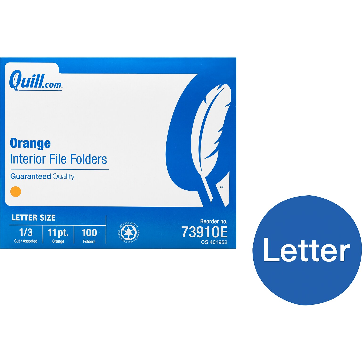 Quill Brand® Interior File Folders, 1/3-Cut, Letter Size, Orange, 100/Box (7391OE)