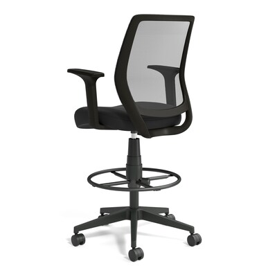 Staples Essentials Fabric Drafting Stool with Backrest and Footrest, Black (UN59384)
