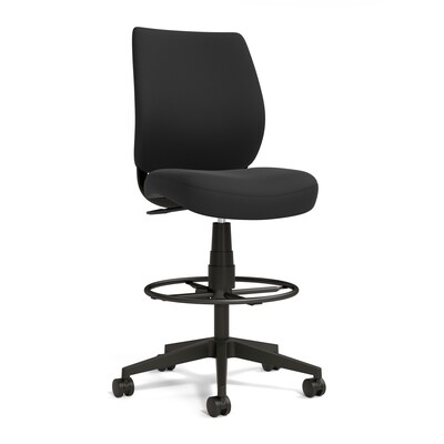 Staples Essentials Fabric Drafting Stool with Backrest and Footrest, Black (UN59388)