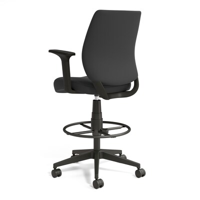 Staples Essentials Fabric Drafting Stool with Backrest and Footrest, Black (UN59388)
