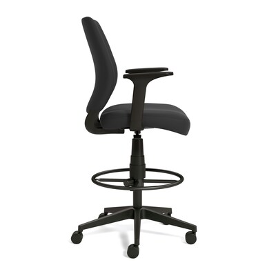 Staples Essentials Fabric Drafting Stool with Backrest and Footrest, Black (UN59388)