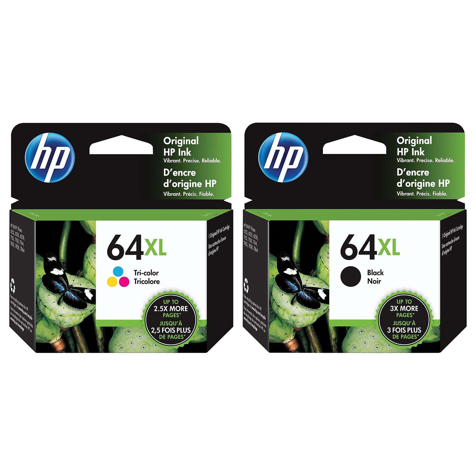 HP 64XL Black/Tri-Color High Yield Ink Cartridge, 2/Pack