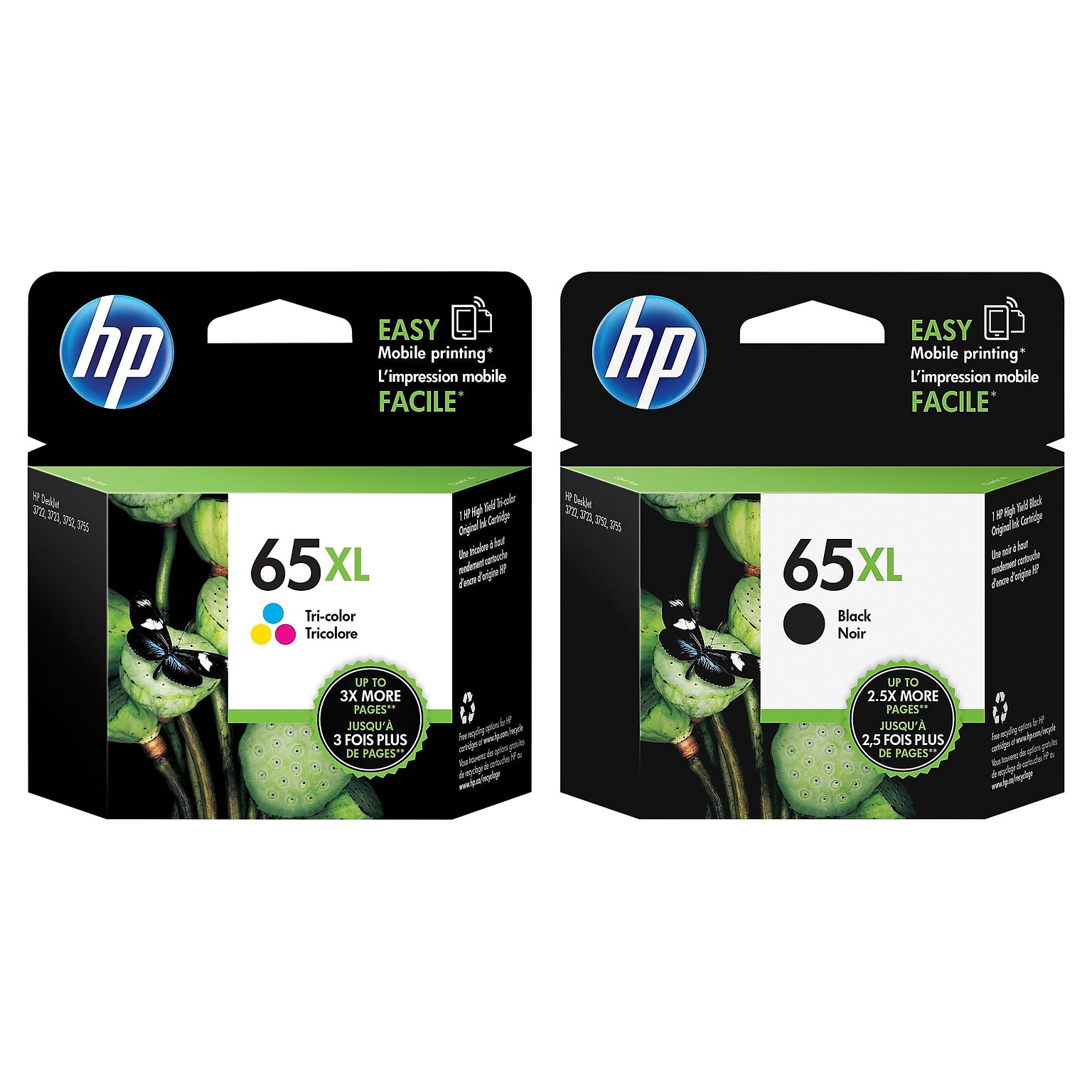 HP 65 Black/Tri-Color High Yield Ink Cartridge, 2/Pack