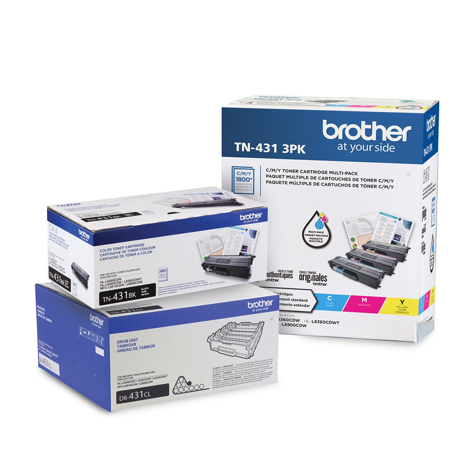 Brother TN431 Black/Cyan/Magenta/Yellow Standard Yield Toner and DR431CL Drum, 5-Pack