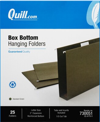 Quill Brand® Reinforced 5-Tab Box Bottom Hanging File Folders, 2 Expansion, Letter Size, Dark Green, 25/Box (730051)