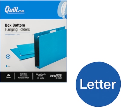 Quill Brand® Box Bottom Hanging File Folders, 2 Expansion, Letter Size, Blue, 25/Box (730053BE)