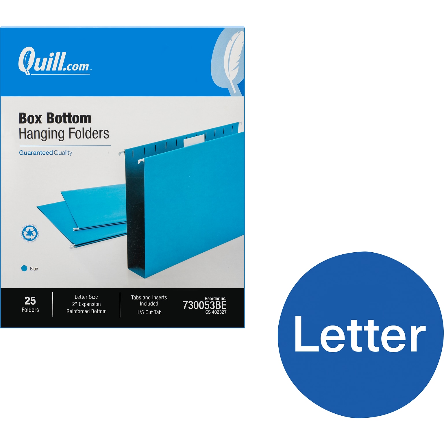 Quill Brand® Box Bottom Hanging File Folders, 2 Expansion, Letter Size, Blue, 25/Box (730053BE)