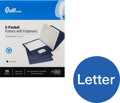 Quill Brand® 2-Pocket Folders With Fasteners Dark Blue, 25/Box (712823)