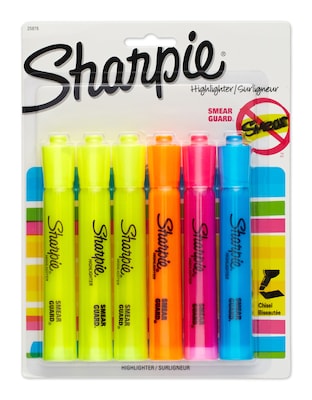 Sharpie Tank Highlighter, Chisel Tip, Assorted, 6/Pack (25786PP/25076)