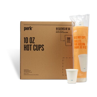 Perk™ Paper Hot Cups, 10 oz., White, 50/Sleeve, 10 Sleeves/Carton (PK59143CT)