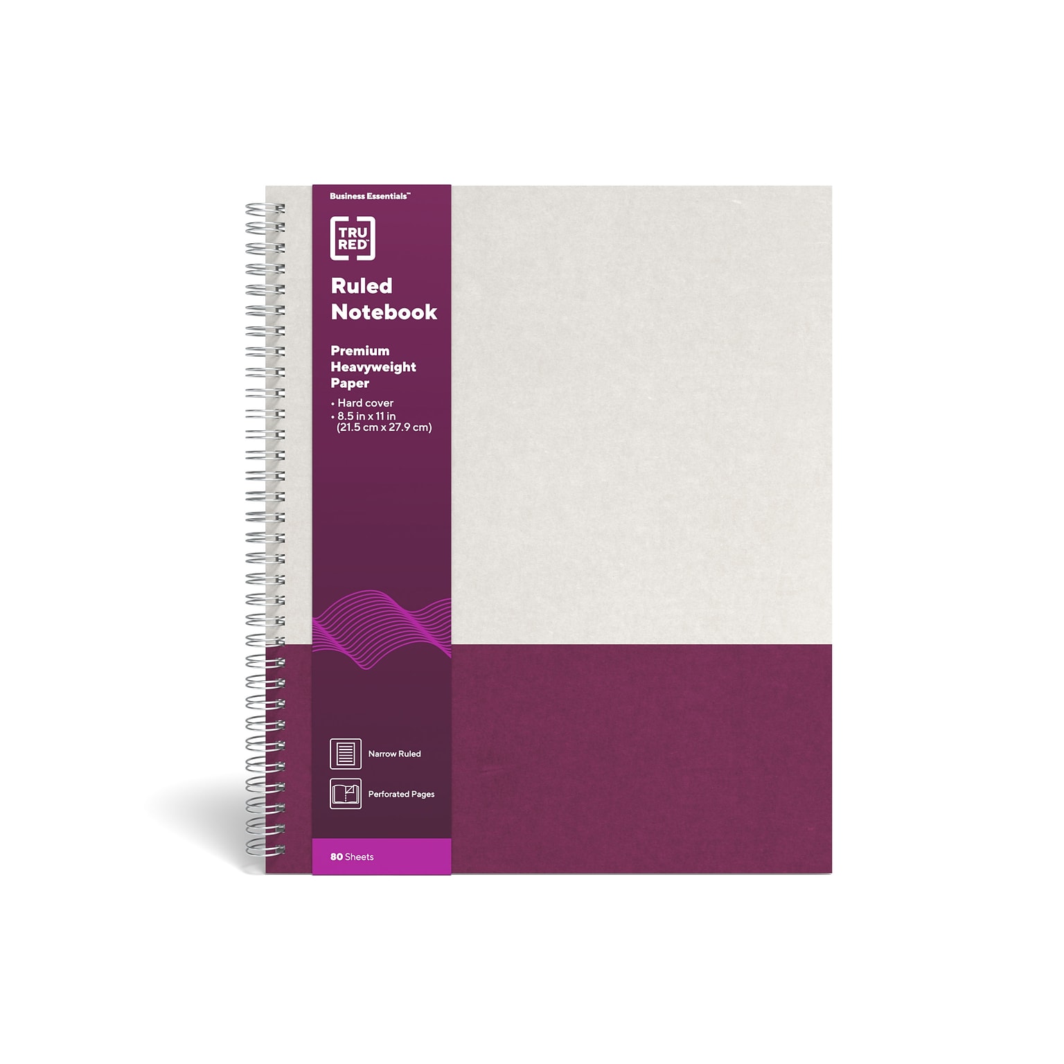 TRU RED™ Large Hard Cover Ruled Notebook, Gray/Purple (TR55739)