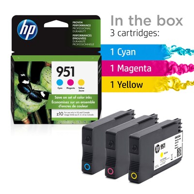 HP 951 Cyan/Magenta/Yellow Standard Yield Ink Cartridge, 3/Pack (CR314FN#140)