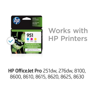 HP 951 Cyan/Magenta/Yellow Standard Yield Ink Cartridge, 3/Pack (CR314FN#140)