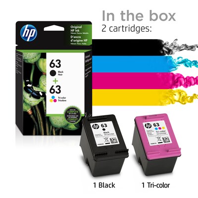 HP 63 Black/Tri-Color Standard Yield Ink Cartridge, 2/Pack (L0R46AN#140)
