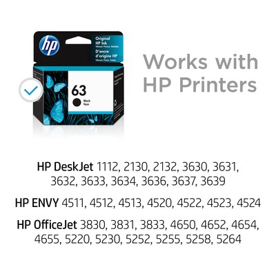 HP 63 Black Standard Yield Ink Cartridge (F6U62AN#140), print up to 170 pages