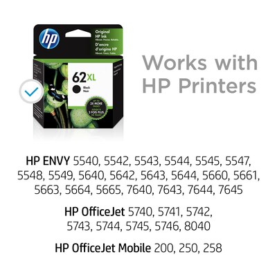 HP 62XL Black High Yield Ink Cartridge (C2P05AN#140), print up to 600 pages