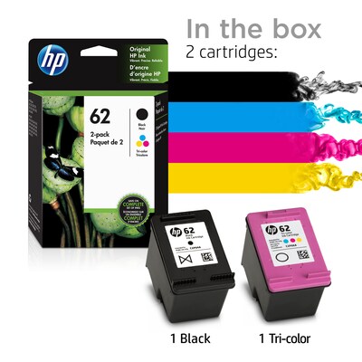 HP 62 Black/Tri-Color Standard Yield Ink Cartridge, 2/Pack (N9H64FN#140)
