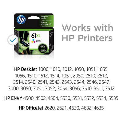 HP 61 Tri-Color High Yield Ink Cartridge (CH564WN#140), print up to 300 pages
