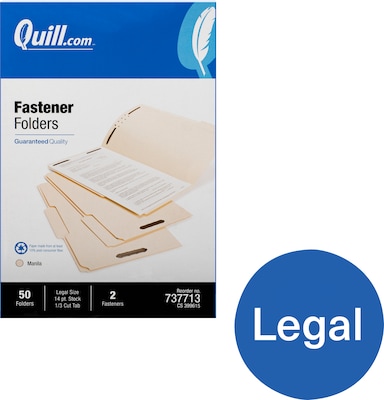 Quill Brand Heavy-Duty Reinforced Assorted Tabs 2-Fastener Folders, Legal, Manila, 50/Box (737713)