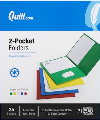 Quill Brand® 2-Pocket Folders, Assorted, 25/Box (7125AD)