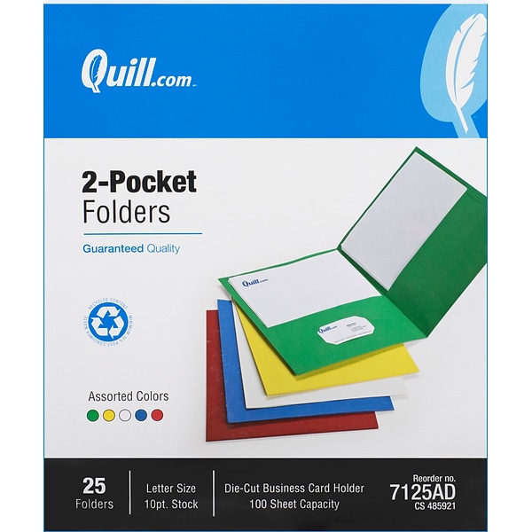 Quill Brand® 2-Pocket Folders, Assorted, 25/Box (7125AD)