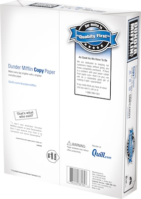 Dunder Mifflin 8.5" x 11" Premium Copy Paper, 20 lbs., 92 Brightness, 500 Sheets/Ream (112358)