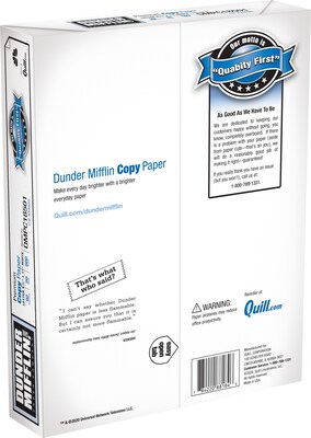 Dunder Mifflin 8.5 x 11 Premium Copy Paper, 20 lbs., 92 Brightness, 500  Sheets/Ream (112358)