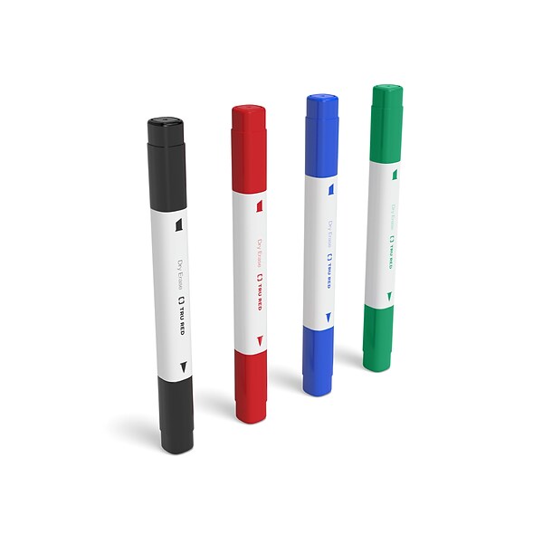 TRU RED™ Dry Erase Markers, Twin Tip, Assorted, 4/Pack (TR61439/TR57838)