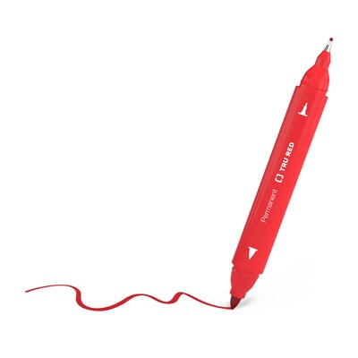 TRU RED™ Pen Permanent Markers, Twin Tip, Red, 12/Pack (TR57832)