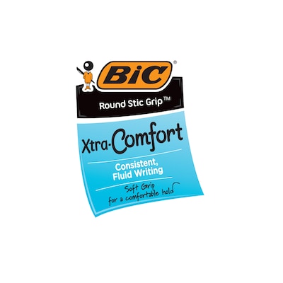 BIC Round Stic Grip Xtra Comfort Ballpoint Pens, Medium Point, Red Ink, Dozen (13889)