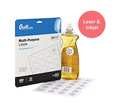 Quill Brand® Laser/Inkjet Labels, 1-2/3 Round, White, 600 Labels (Comparable to Avery 5293)