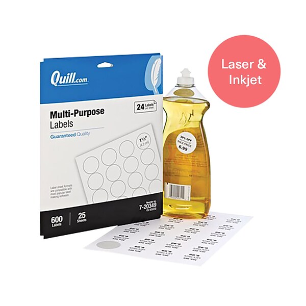 Quill Brand® Laser/Inkjet Labels, 1-2/3 Round, White, 600 Labels (Compare to Avery 5293)