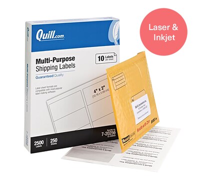 Quill Brand® Laser/Inkjet Address Labels, 1 x 2-5/8, White, 30 Labels/Sheet, 25 Sheets/Box (Comparable to Avery 5163)