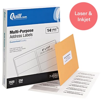 Quill Brand® Laser/Inkjet Address Labels, 1-1/3 x 4, White, 3,500 Labels (Comparable to Avery 5962)