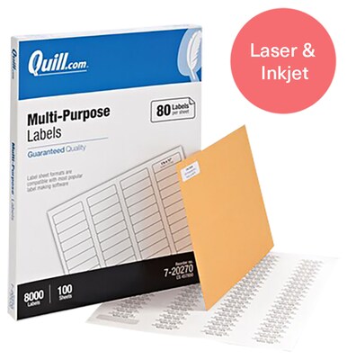 Quill Brand® Laser/Inkjet Labels, 1/2 x 1-3/4, White, 8,000 Labels (Comparable to Avery 6467)