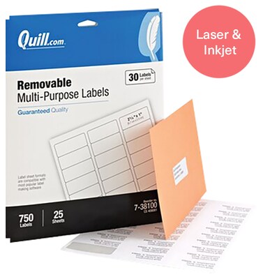 Quill Brand® Removable Laser/Inkjet Labels, 1 x 2-5/8, White, 750 Labels (Comparable to Avery 6460)