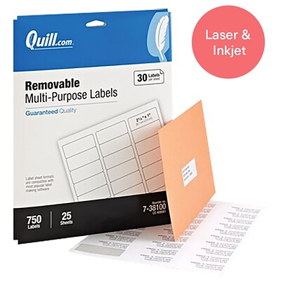 Quill Brand® Removable Laser/Inkjet Labels, 1 x 2-5/8, White, 30 Labels/Sheet, 25 Sheets/Pack (Comparable to Avery 5260)