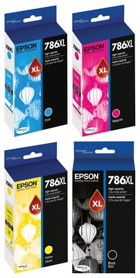 Epson T786XL Black/Cyan/Magenta/Yellow High Yield Ink Cartridge, 4/Pack