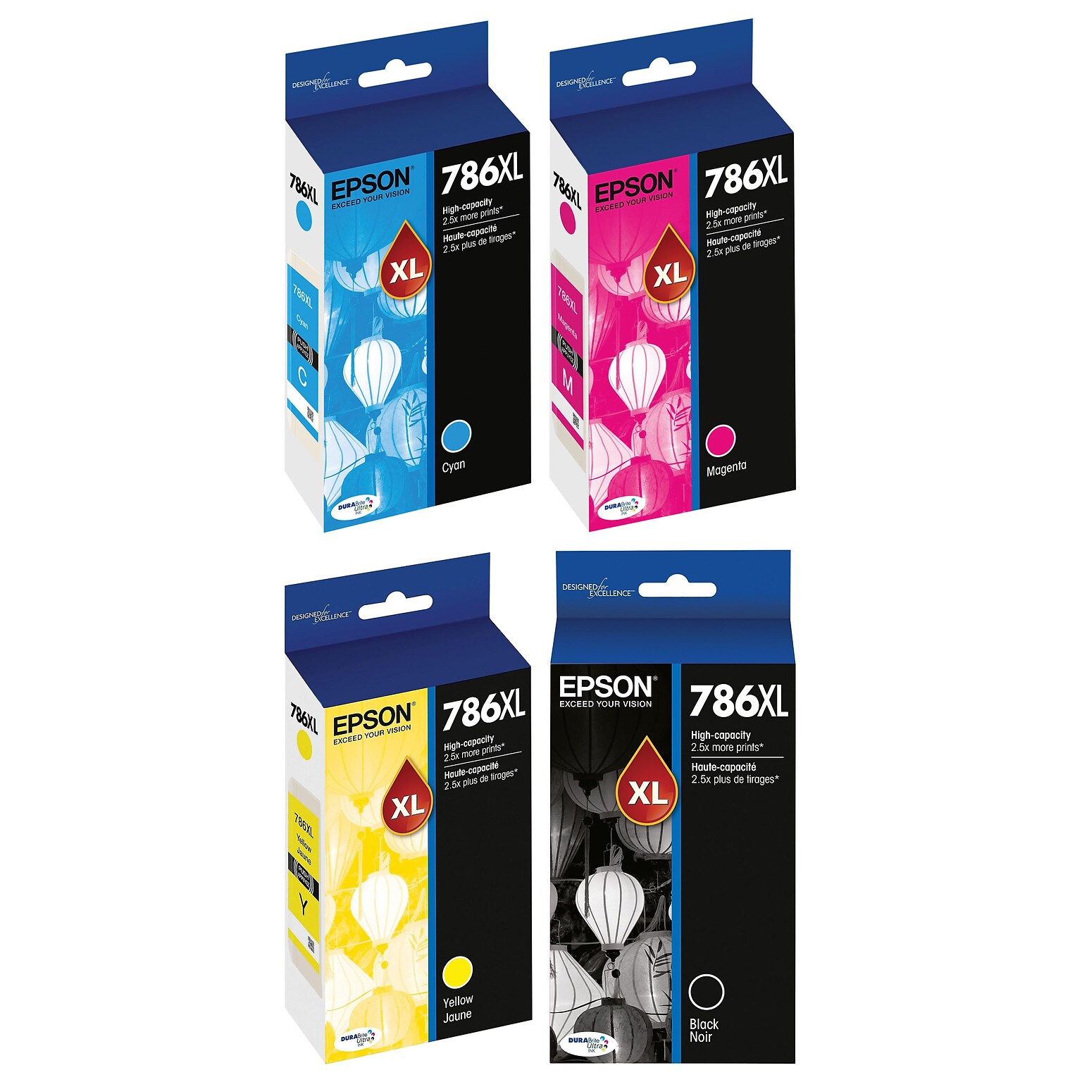 Epson T786XL Black/Cyan/Magenta/Yellow High Yield Ink Cartridge, 4/Pack