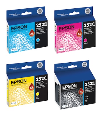 Epson T252 Black/Cyan/Magenta/Yellow High Yield Ink Cartridge, 4/Pack