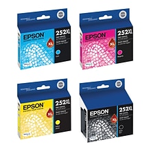 Epson T252 Black/Cyan/Magenta/Yellow High Yield Ink Cartridge, 4/Pack